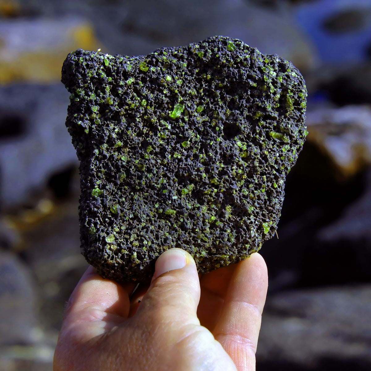 olivine crystals in lava rock