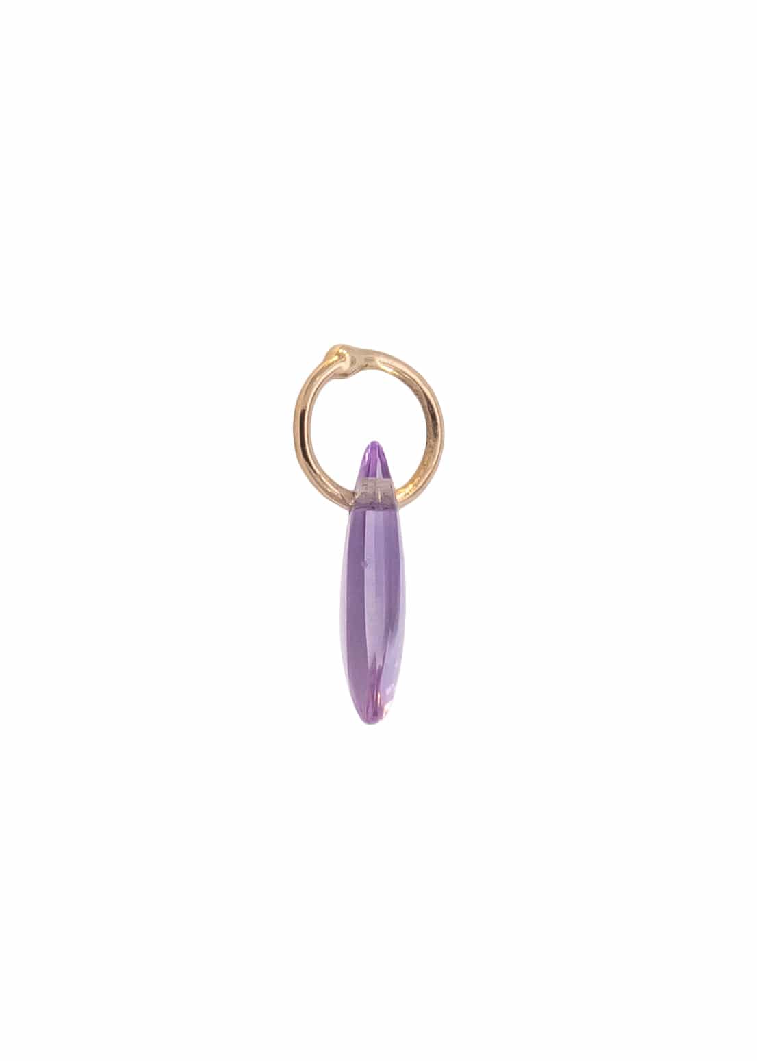 side view of amethyst sea urchin spine charm with gold loop