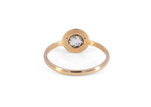 back of gold alternative engagement ring with claw set rose cut salt and pepper diamond