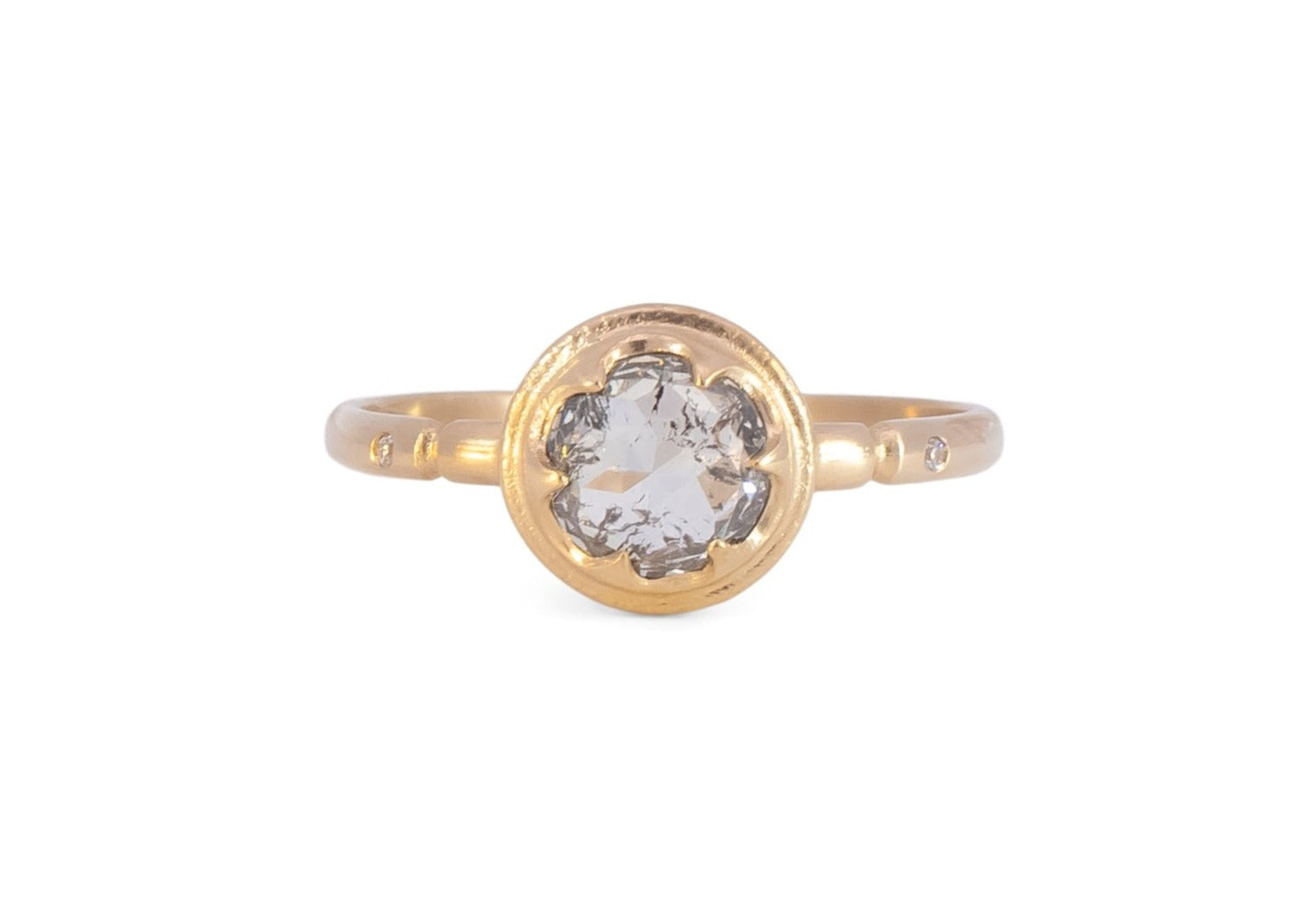 rose cut salt and pepper diamond engagement ring
