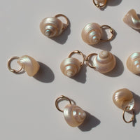 pearlized shell charms with solid 14k gold ring