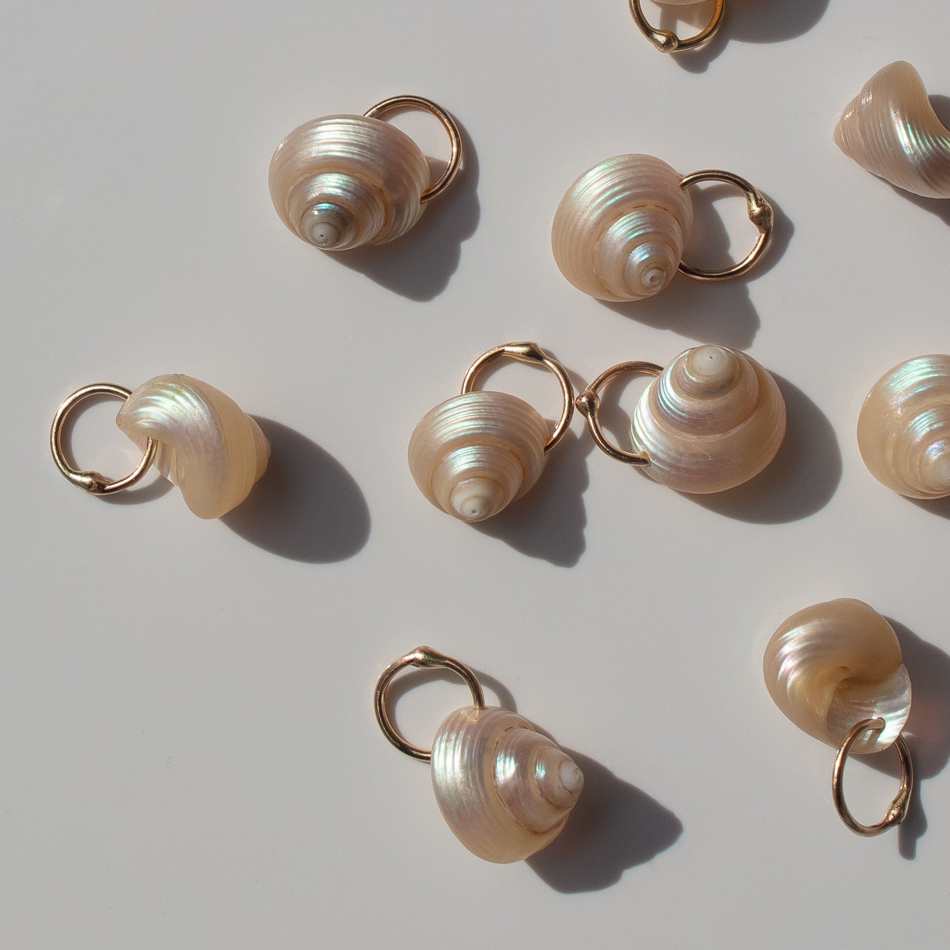 pearlized shell charms with solid 14k gold ring
