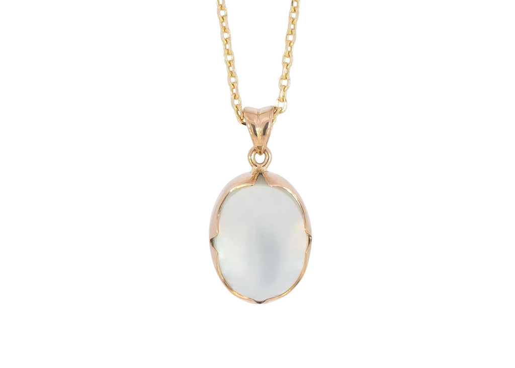 14k gold green moonstone necklace with scalloped bezel