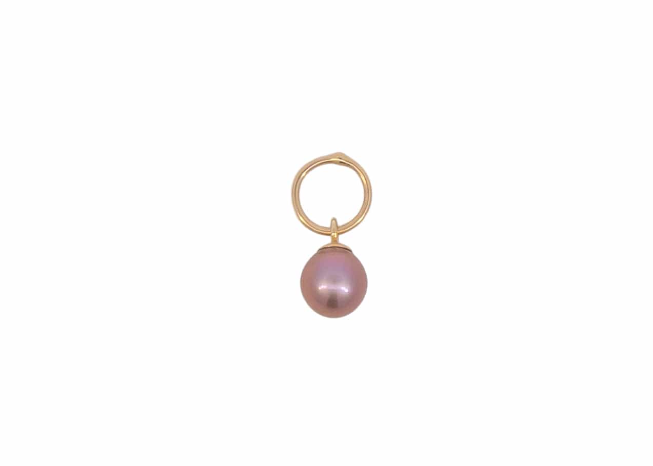 lavender edison pearl charm with  solid 14k gold hoop