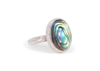 side of sterling silver oval abalone shell ring
