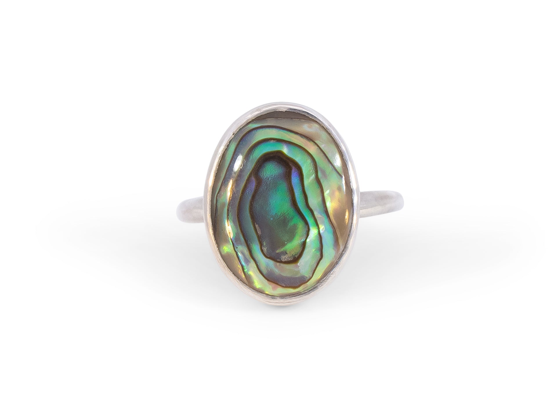 sterling silver oval abalone shell ring