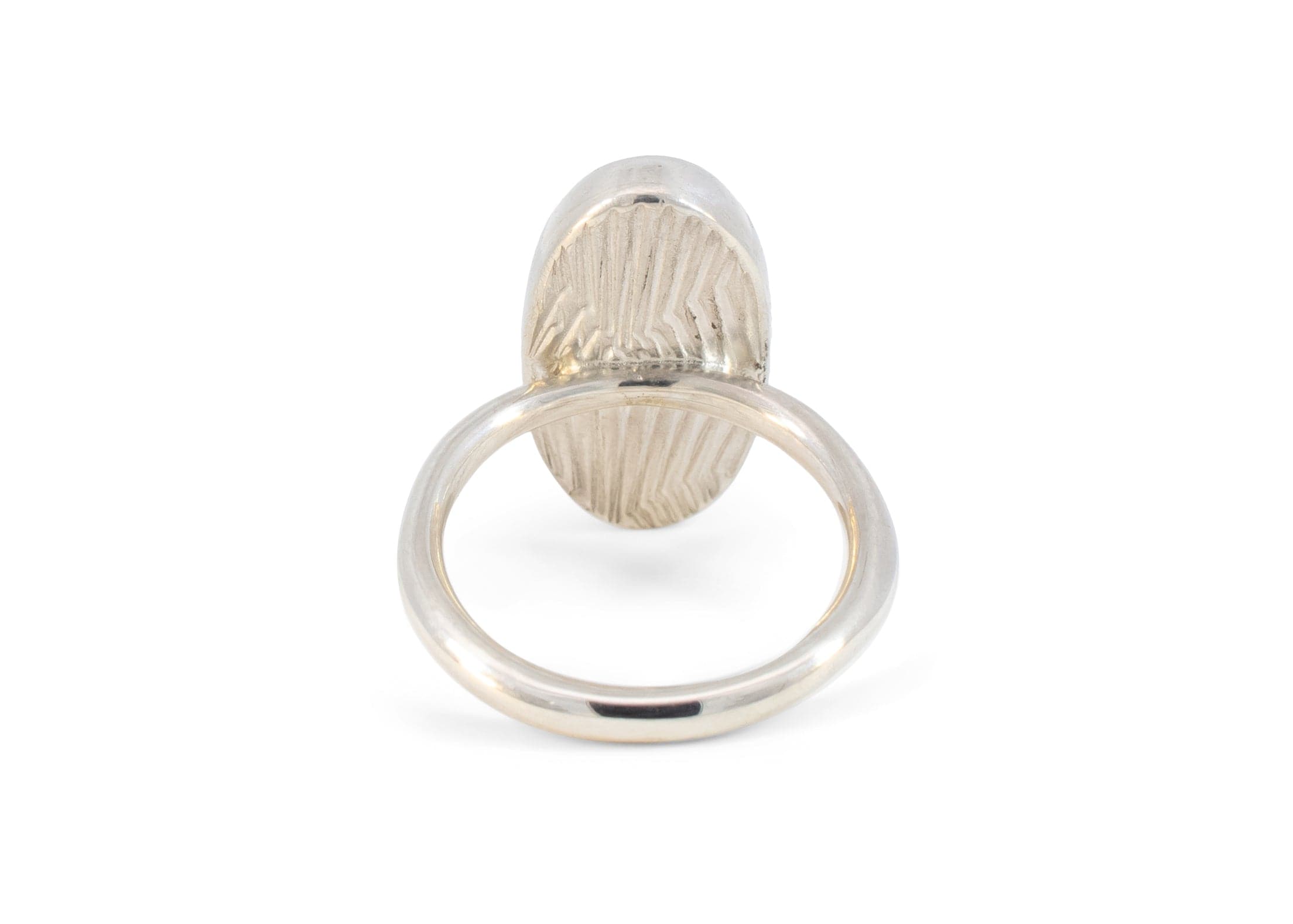 back of sterling silver elongated abalone shell ring