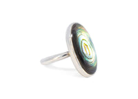 side of sterling silver elongated abalone shell ring