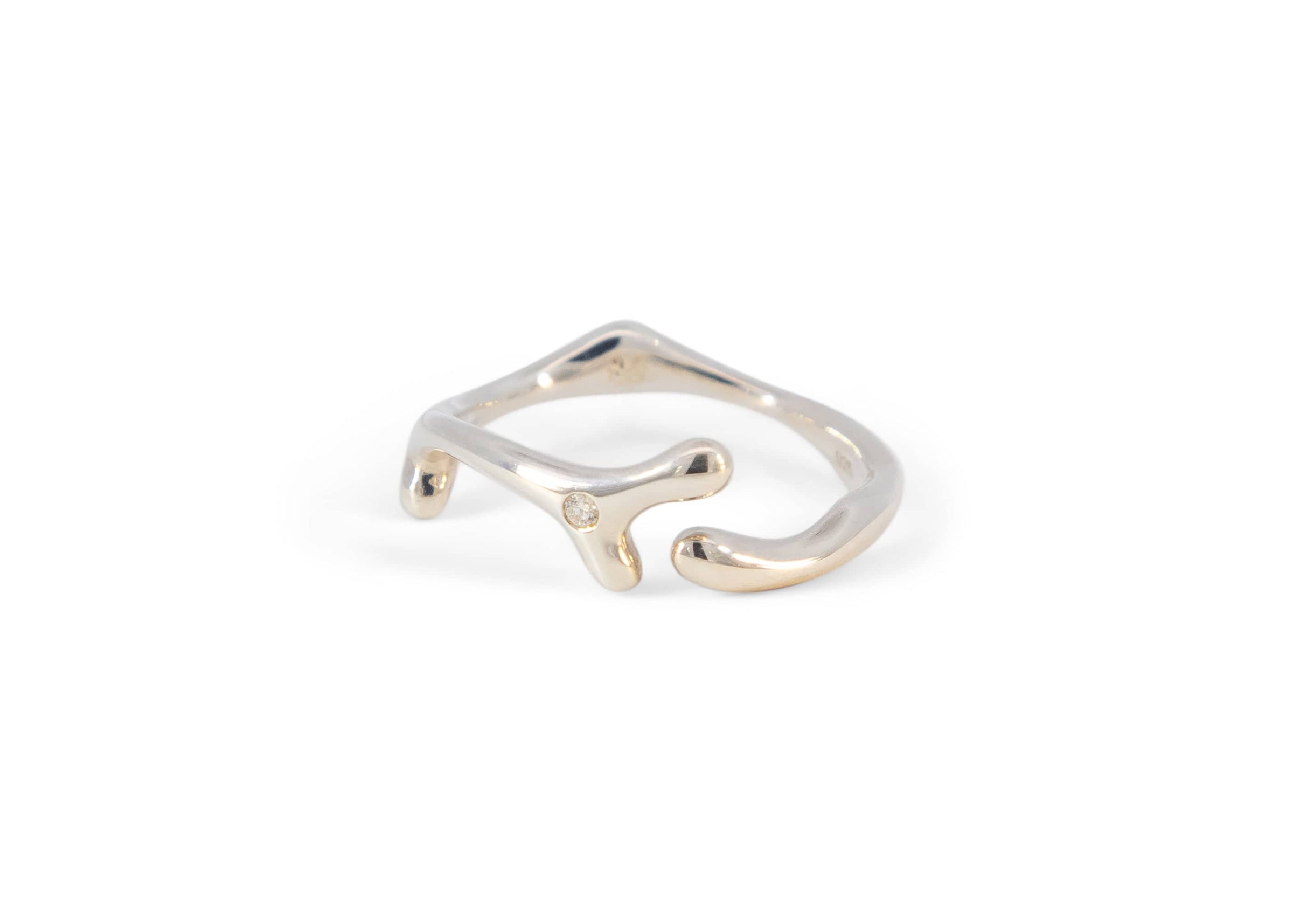 silver seaweed ring with diamond