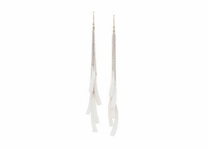 white gold dangle earrings with white dentalium tusk shells