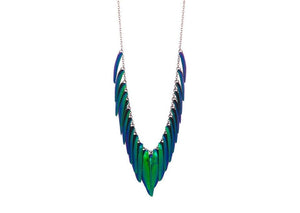 iridescent green scarab beetle wing fringe necklace