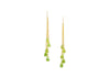 dangly earrings made from lime green teardrop shaped gemstones wire wrapped to vermeil chain