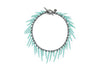 sea urchin inspired fringe bracelet with oxidized silver chain and seafoam blue powder coated spikes