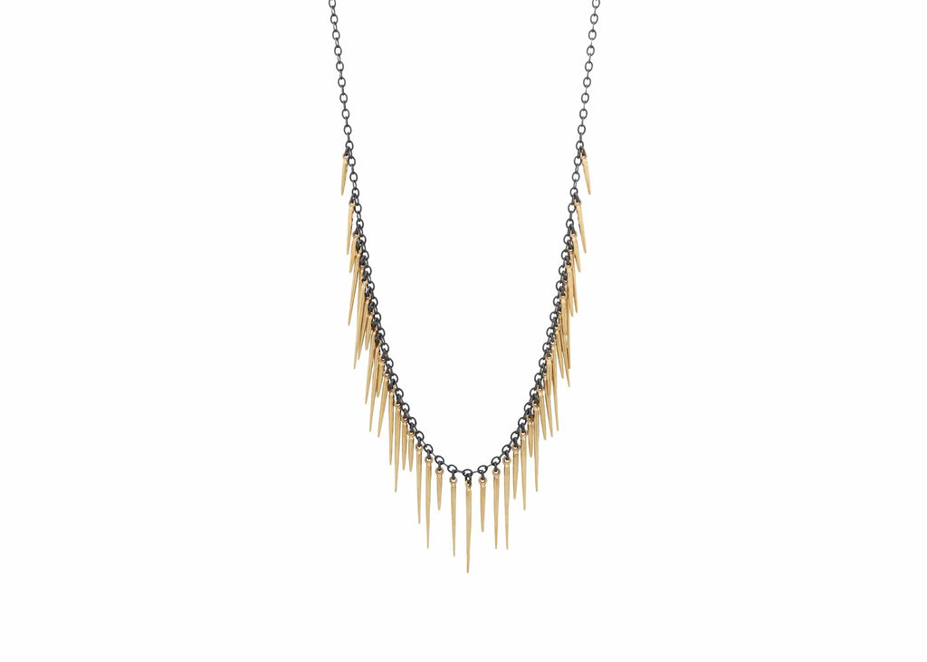 gold and oxidized silver fringe necklace