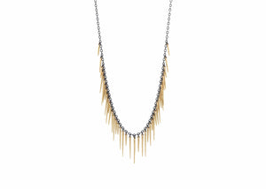 gold and oxidized silver fringe necklace