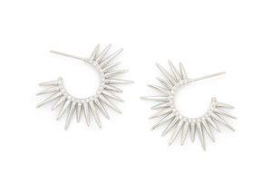 spiky white gold sea urchin hoop earrings with white diamonds
