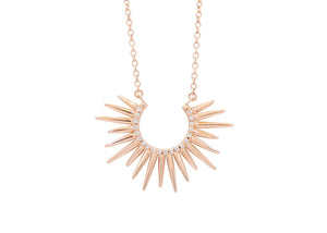spiky 14k rose gold urchin necklace with pave set diamonds