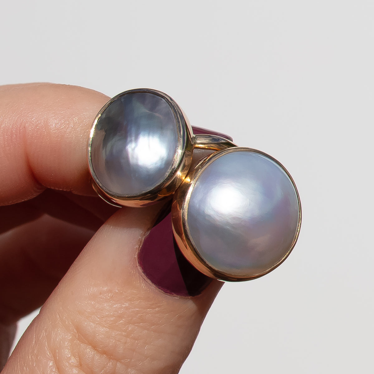 14k gold silver tahitian mabe pearl rings