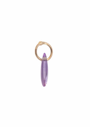 side view of amethyst sea urchin spine charm with gold loop