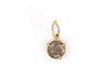 front of phoenician coin charm with 14k gold claw setting