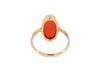 back of 14k gold ring with oblong carnelian in notched bezel setting