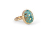 14k gold bezel set iron maiden turquoise ring 