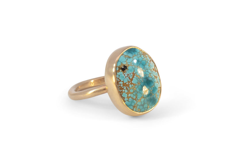 14k gold bezel set iron maiden turquoise ring 