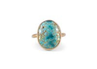 14k gold bezel set iron maiden turquoise ring 