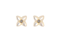 small gold mother of pearl flower earrings with diamonds