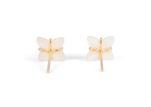 back of gold mother of pearl flower earrings with diamonds