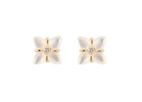 gold mother of pearl flower earrings with diamonds