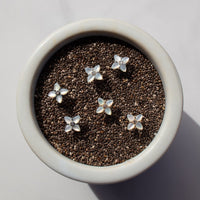 mother of pearl flower earrings with diamonds in sun