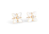 gold mother of pearl flower earrings with diamonds