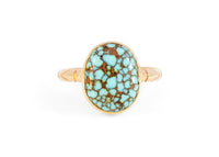solid 14k gold turquoise ring with carved details on band