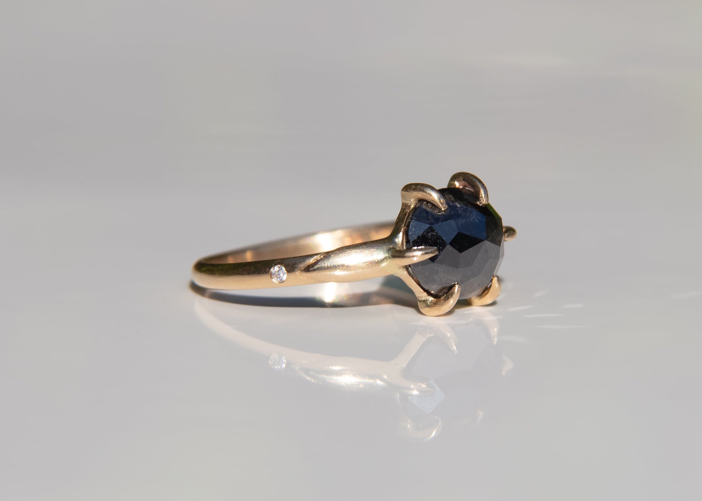 Rose Cut Salt & Pepper Diamond Arrow Ring