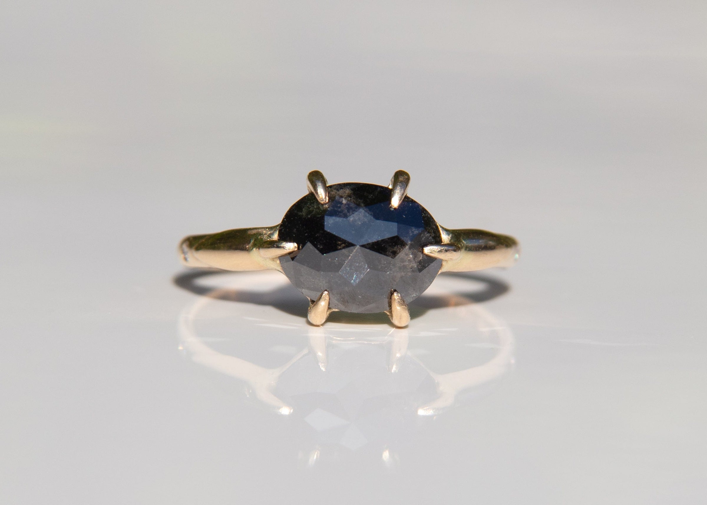 Rose Cut Salt & Pepper Diamond Arrow Ring