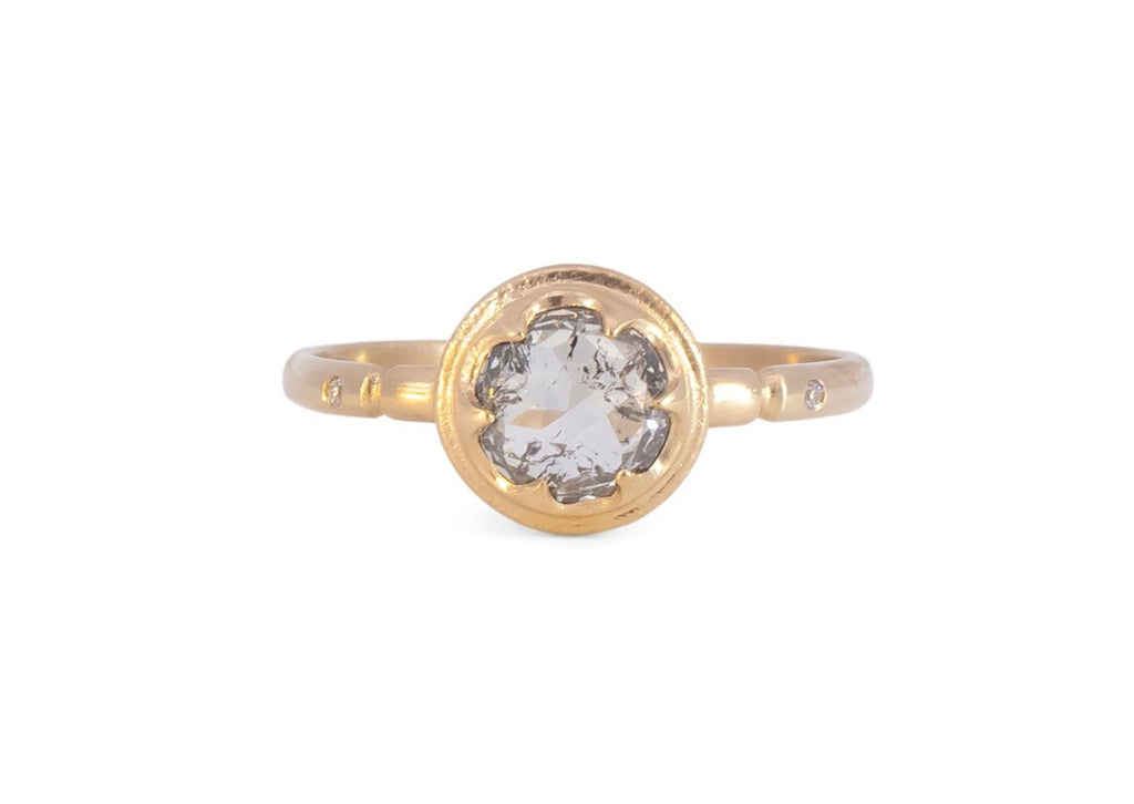 Rose Cut Salt & Pepper Diamond Royalty Engagement Ring