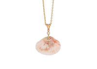 solid 14k gold pink and white shell necklace with rose cut diamond