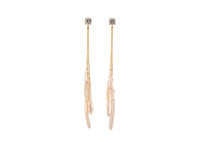 14k gold stick pearl cascade chain earrings with diamonds