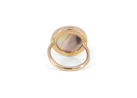 back of 14k gold bicolor tahitian mabe pearl ring