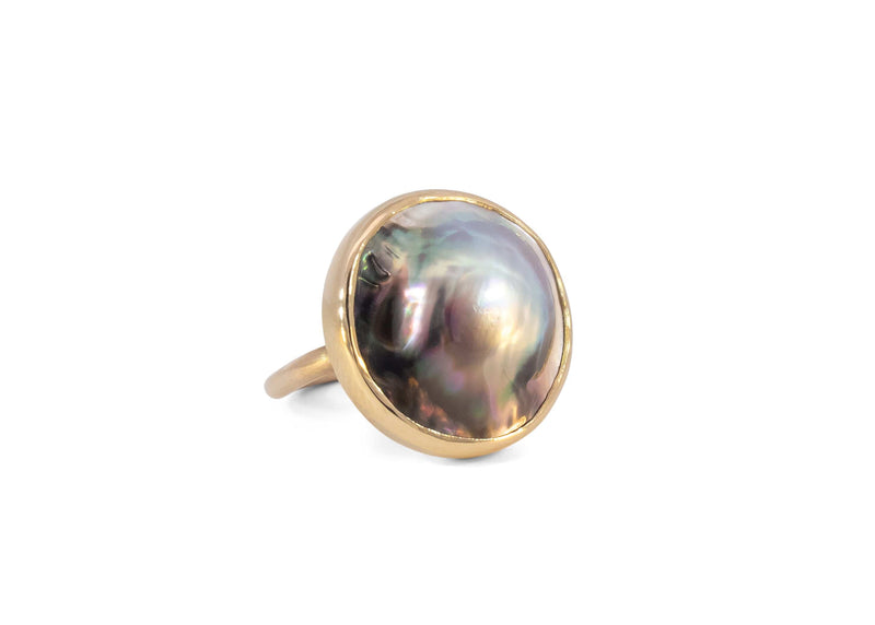 14k gold bicolor tahitian mabe pearl ring