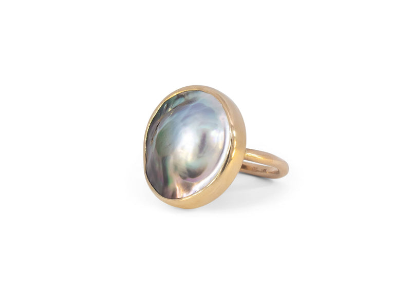 14k gold bicolor tahitian mabe pearl ring