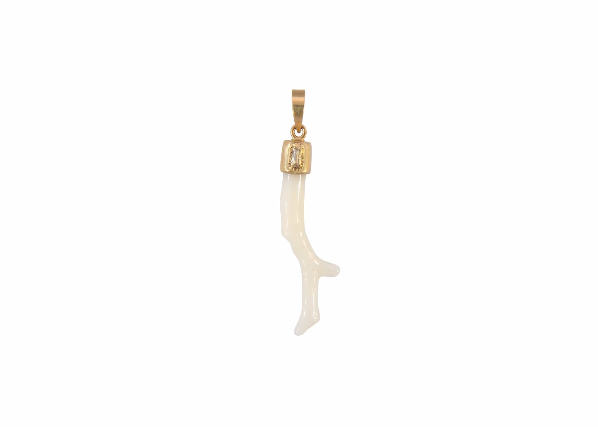 White Coral Charm w/Baguette Diamond