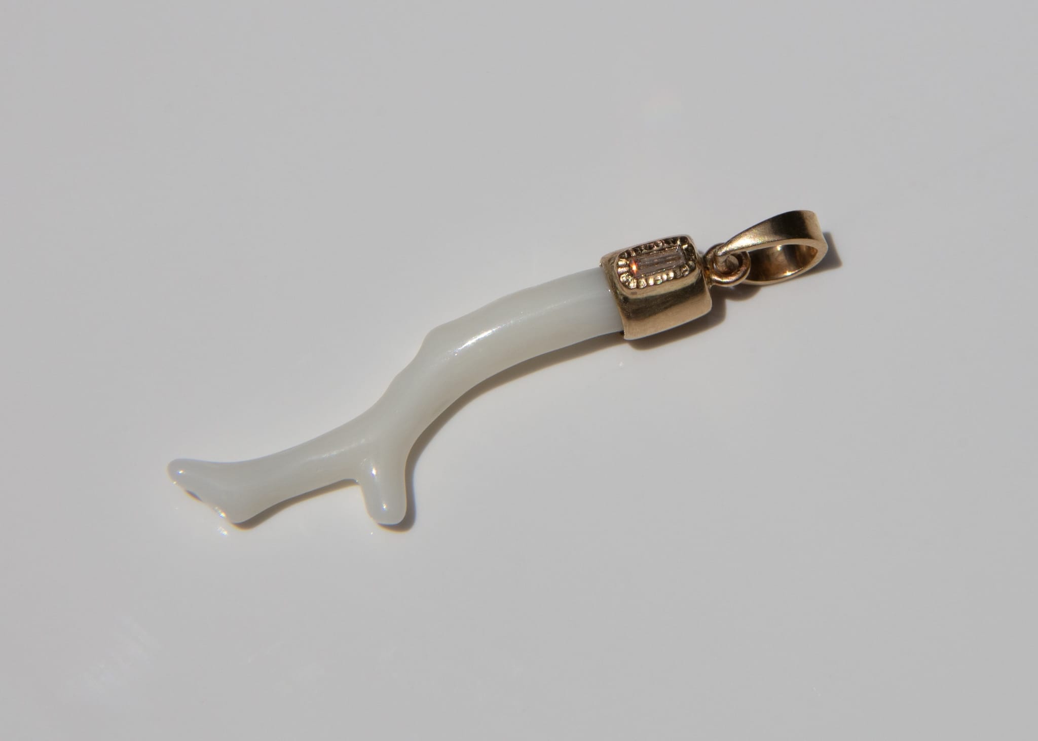 White Coral Charm w/Baguette Diamond