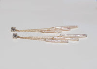 14k gold chain earrings with white stick pearls and prong set lab grown diamonds