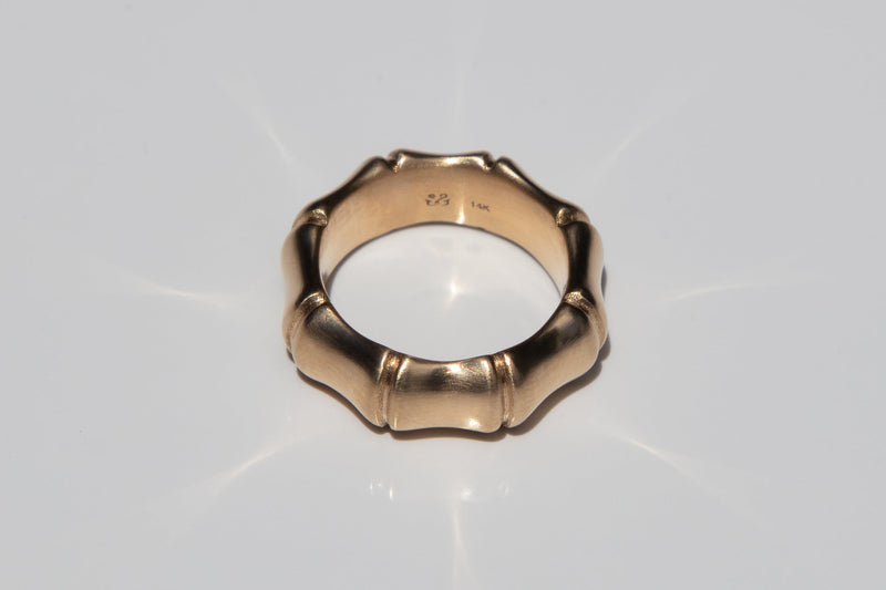 solid 14k gold wide bamboo ring