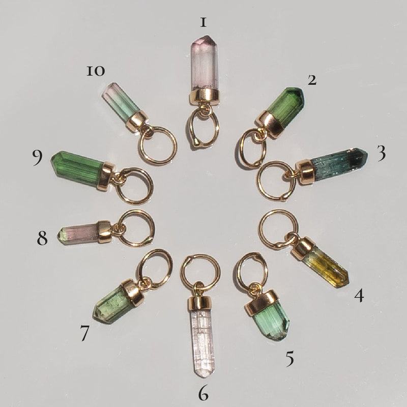 tiny 14k gold multicolor tourmaline crystal charms