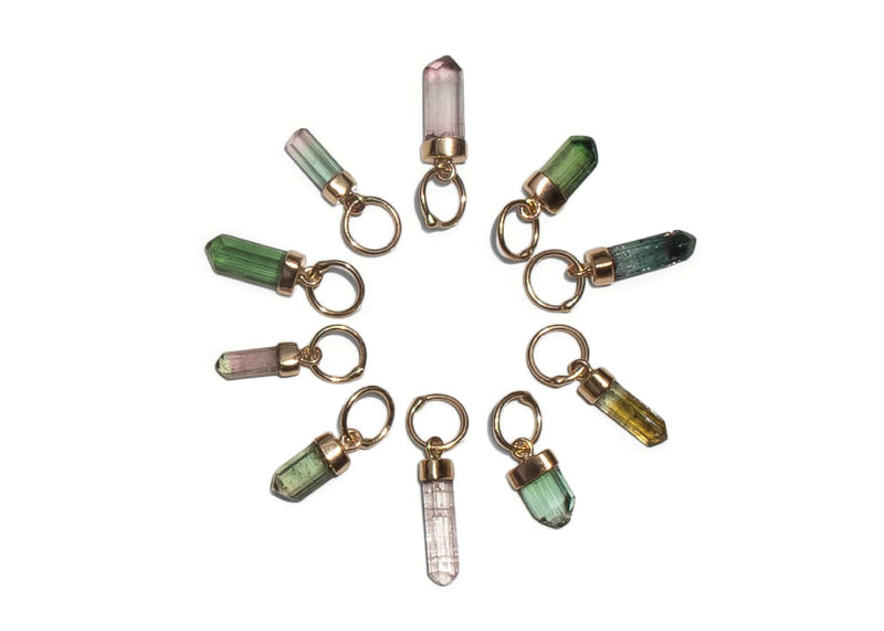 tiny 14k gold multicolor tourmaline crystal charms