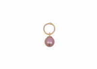 lavender edison pearl charm with  solid 14k gold hoop