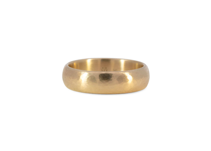 6mm wide gold half round hammered wedding band